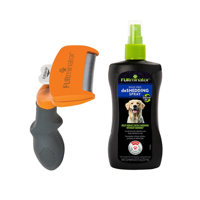 Furminator Kit de Cepillo Mediano para Perro de Pelo Largo Y Spray Hidratante 215ml